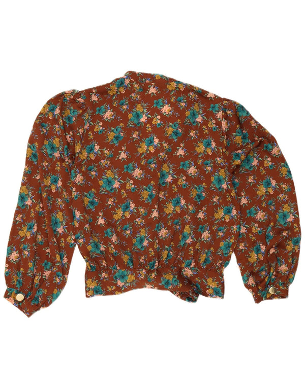 Zara Mujer Blusa Camisa UK 10 Small Marrón Floral Poliéster