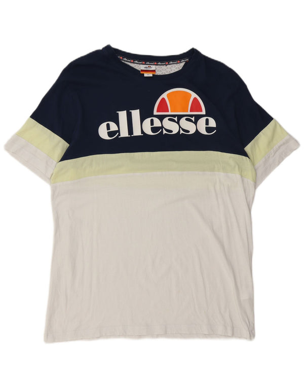 Ellesse Hombre Camiseta Gráfica Top XL Azul Marino Colorblock Algodón
