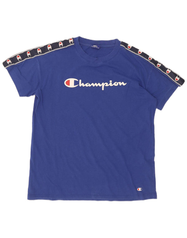 Champion Camiseta gráfica para hombre Top pequeño de algodón con bloques de color azul