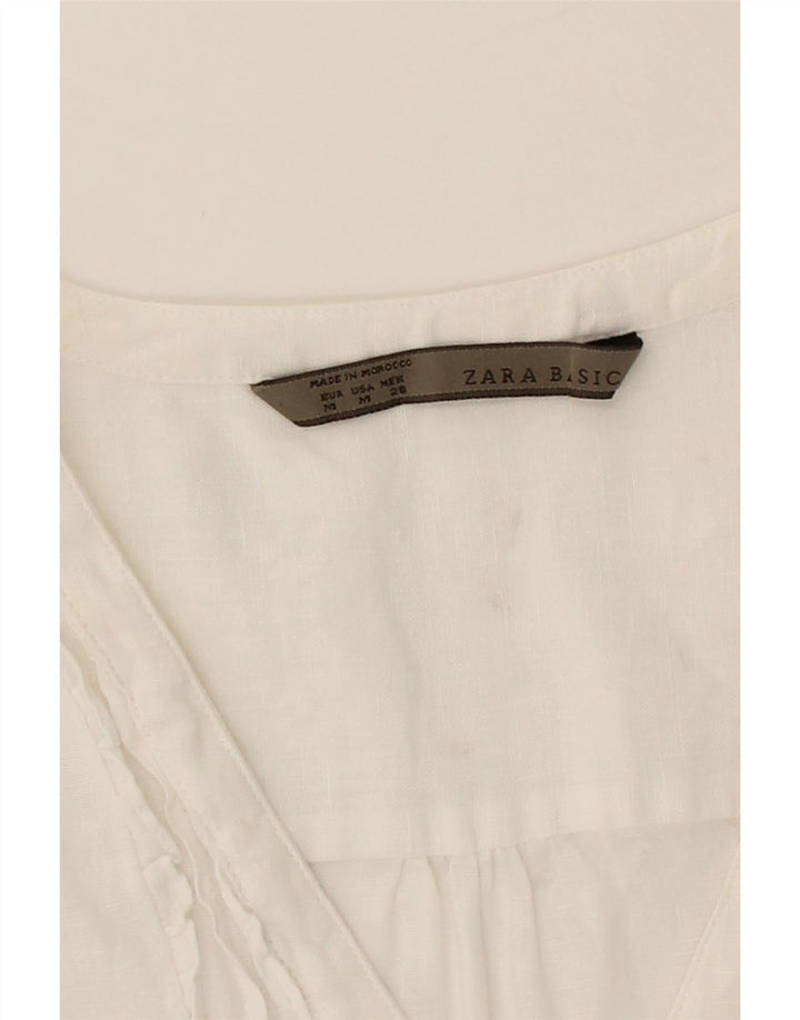 ZARA Womens Ruffle Front Sheath Dress UK 14 Medium White Linen Vintage Zara and Second-Hand Zara from Messina Hembry 