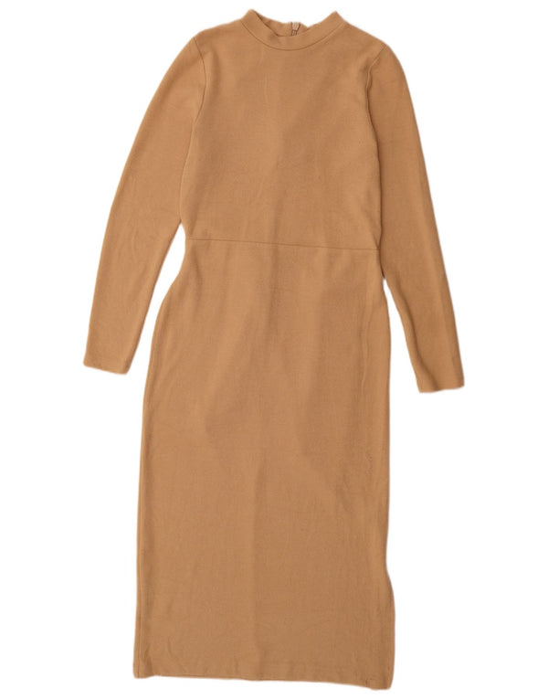 Marks & Spencer Vestido tipo jersey de manga larga para mujer UK 8 Small Beige Poliéster