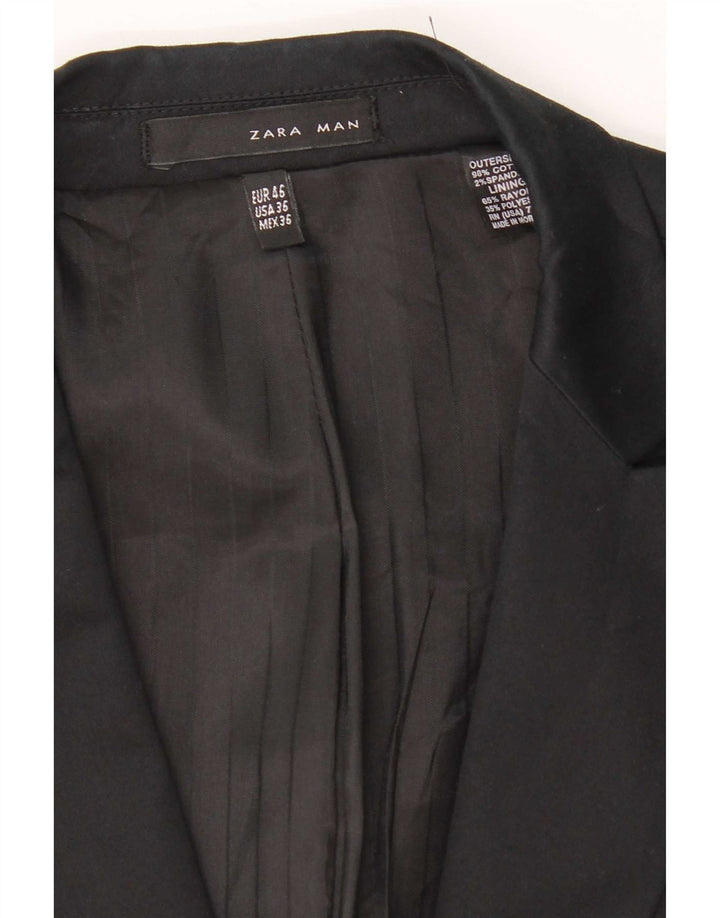 Zara Chaqueta tipo blazer con 1 botón para hombre EU 46 Small Algodón negro