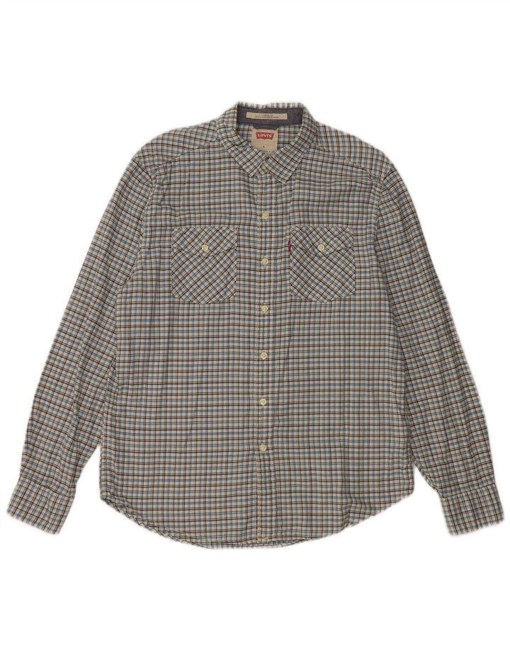 LEVI'S Camisa Coupe estándar de corte estándar para hombre, algodón a cuadros azul medio