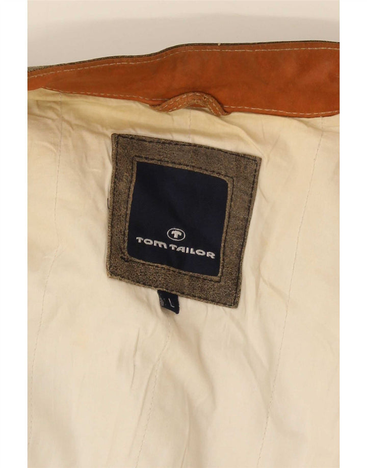 Tom Tailor Chaqueta de cuero para hombre UK 40 Large Gris Colorblock