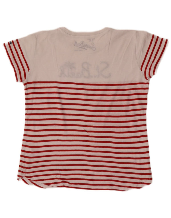 Saint Barth Camiseta gráfica para mujer Top UK 10 Small White Stripe Cotton