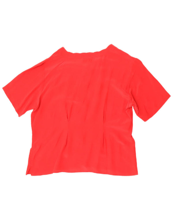 Pura Seta Blusa de manga corta para mujer UK 44 Large Seda roja