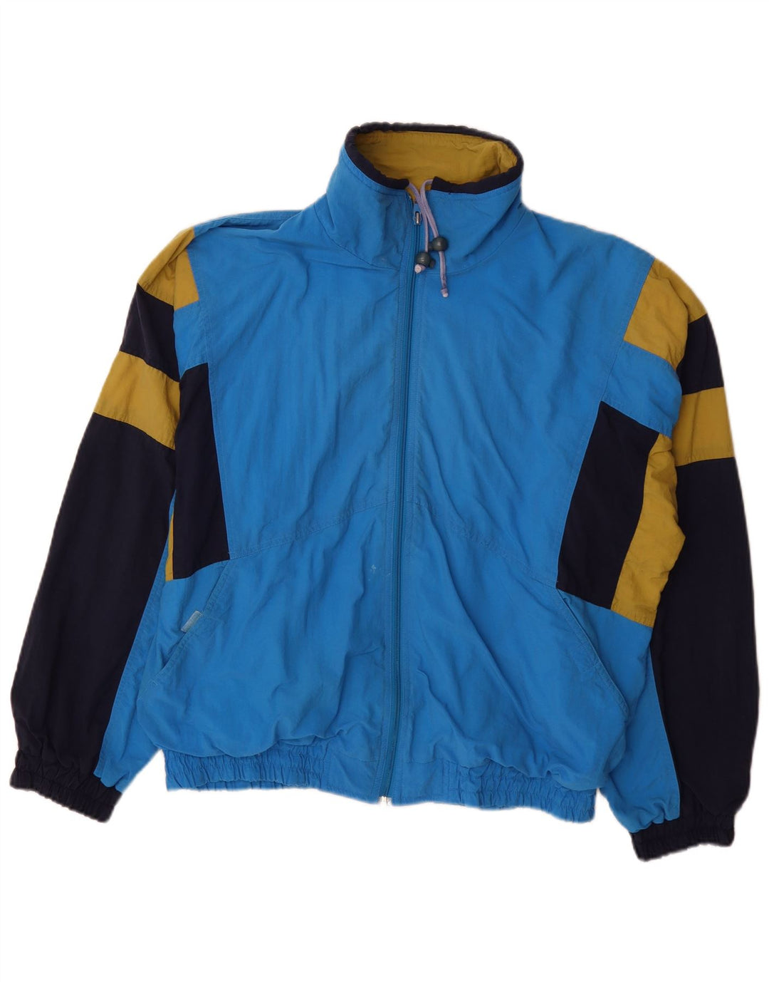 Vintage hombres holgado ajuste chándal top chaqueta medio azul colorblock