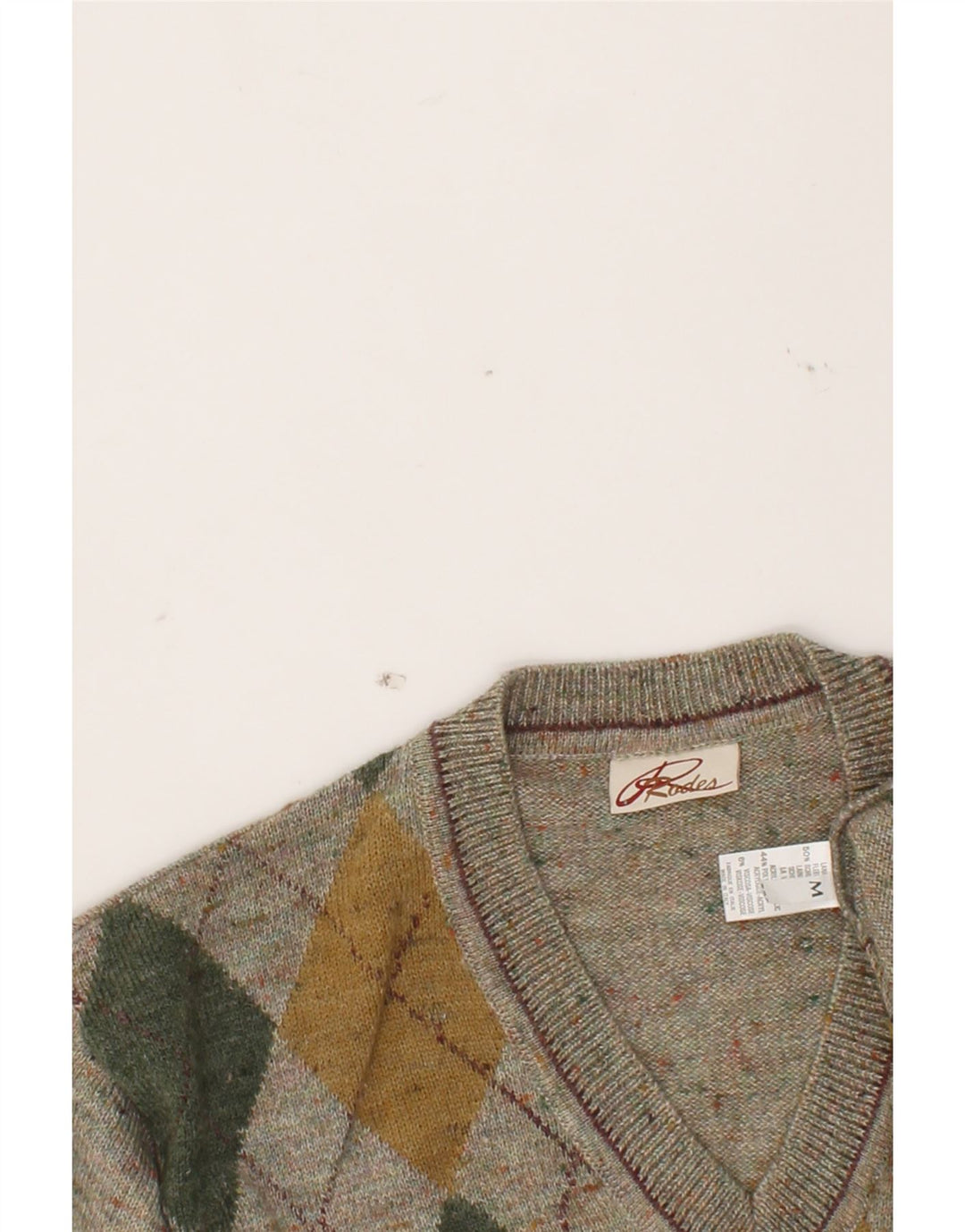 RODES Jersey con Cuello en V para Hombre Gris Medio Argyle/Lana Diamante
