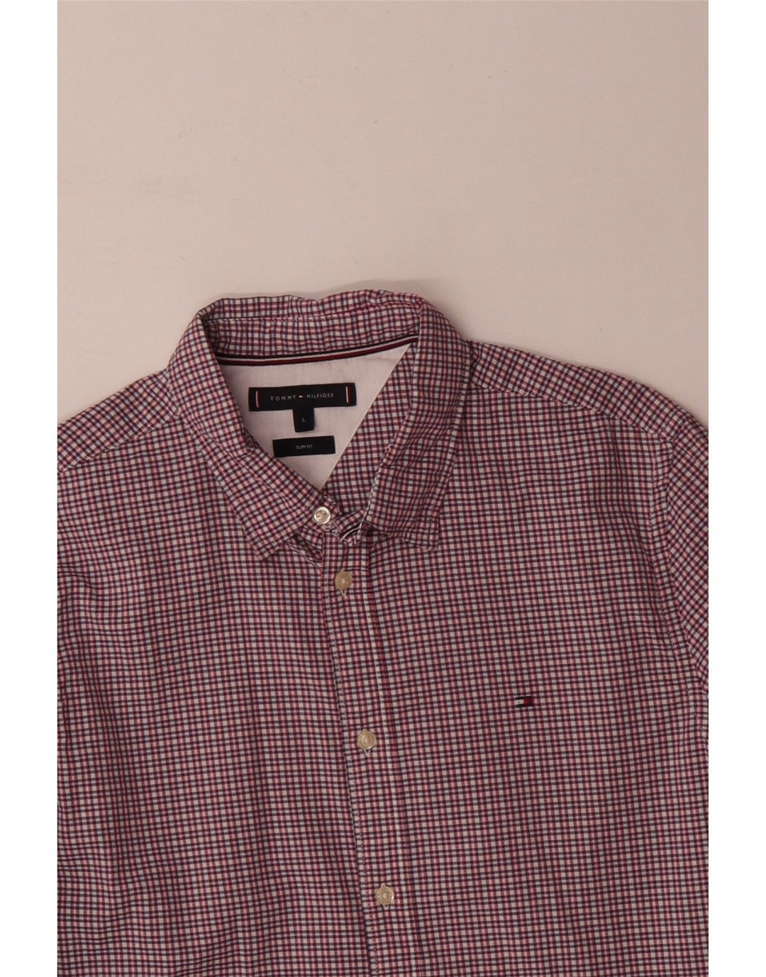 TOMMY HILFIGER Camisa ajustada de algodón a cuadros rosa grande para hombre
