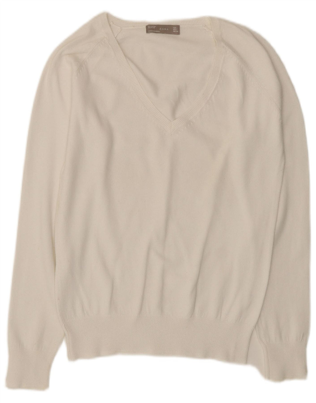 ZARA Jersey con cuello en V para mujer, talla 40, talla grande, color blanco