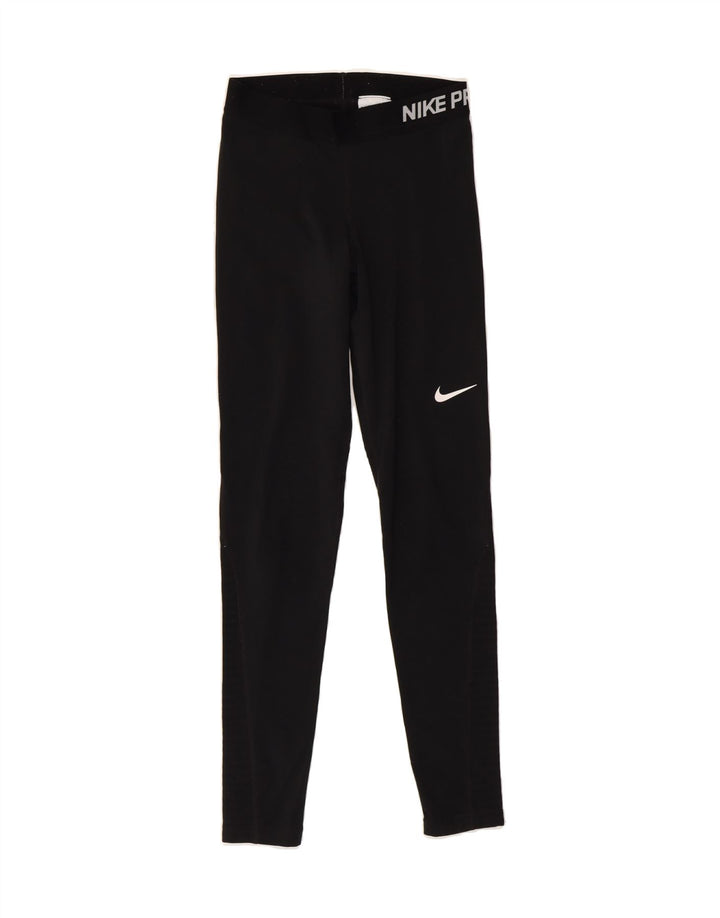 NIKE Womens Dri Fit Graphic Leggings UK 10 Small Black Polyester Vintage Nike and Second-Hand Nike from Messina Hembry 
