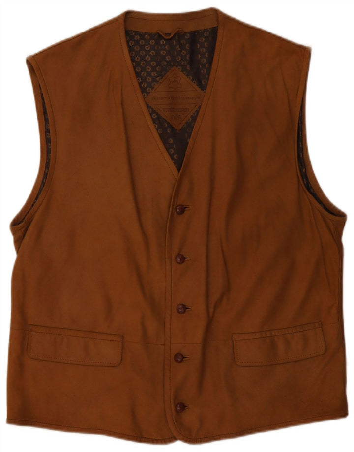 Chaleco de cuero vintage para hombre cuero marrón medio