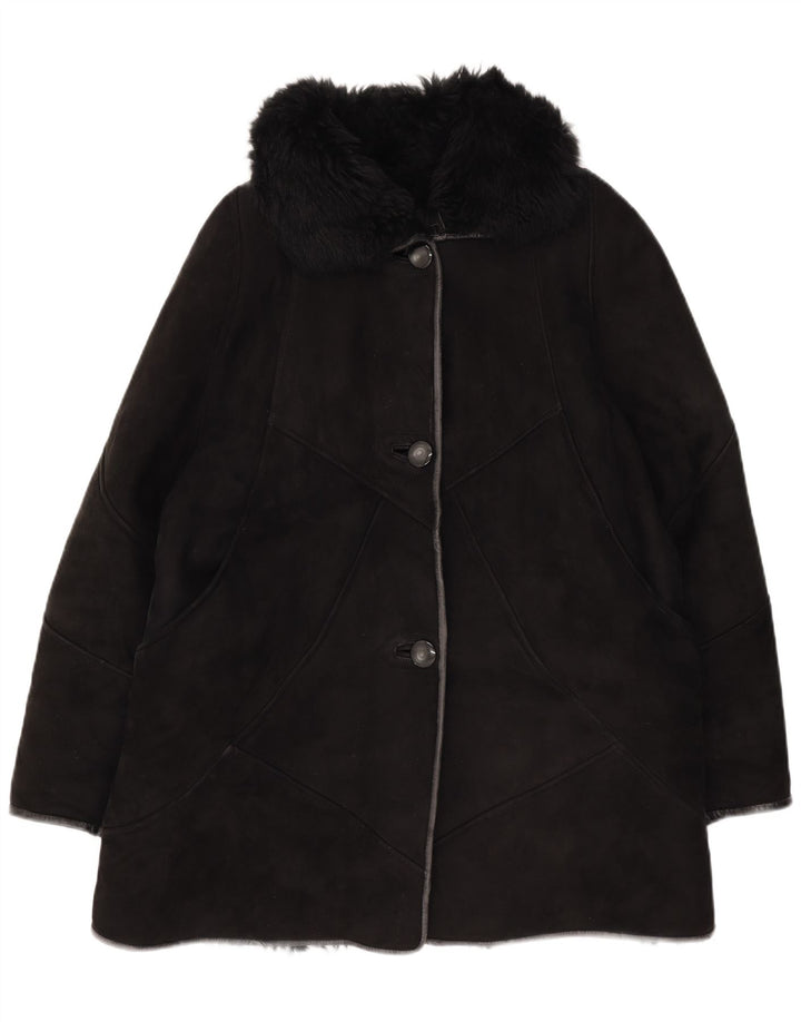 Vintage mujer shearling abrigo Reino Unido 14 medio negro