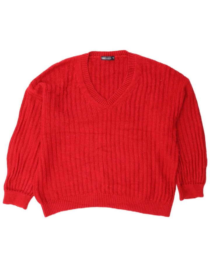 Marks & Spencer Suéter tipo jersey de gran tamaño con cuello en V para mujer UK 46 Grande Rojo