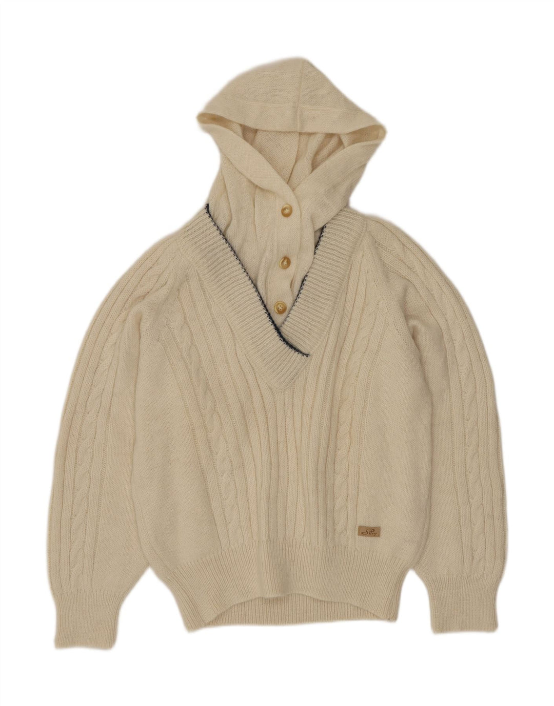 Silvy Suéter con capucha y cuello con botones para mujer IT 46 Large White