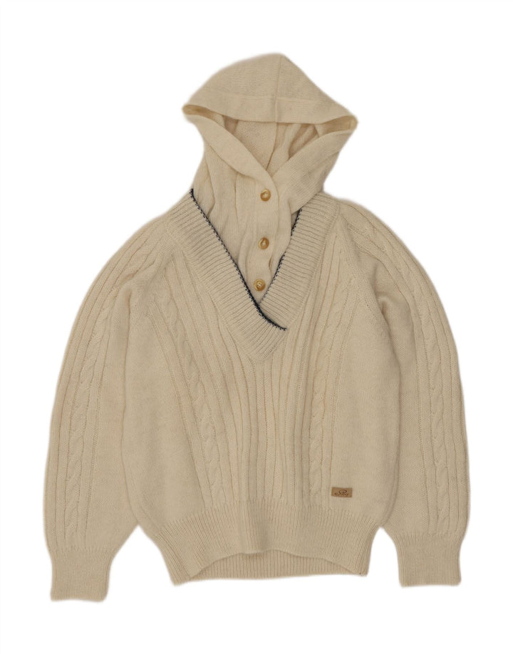 Silvy Suéter con capucha y cuello con botones para mujer IT 46 Large White