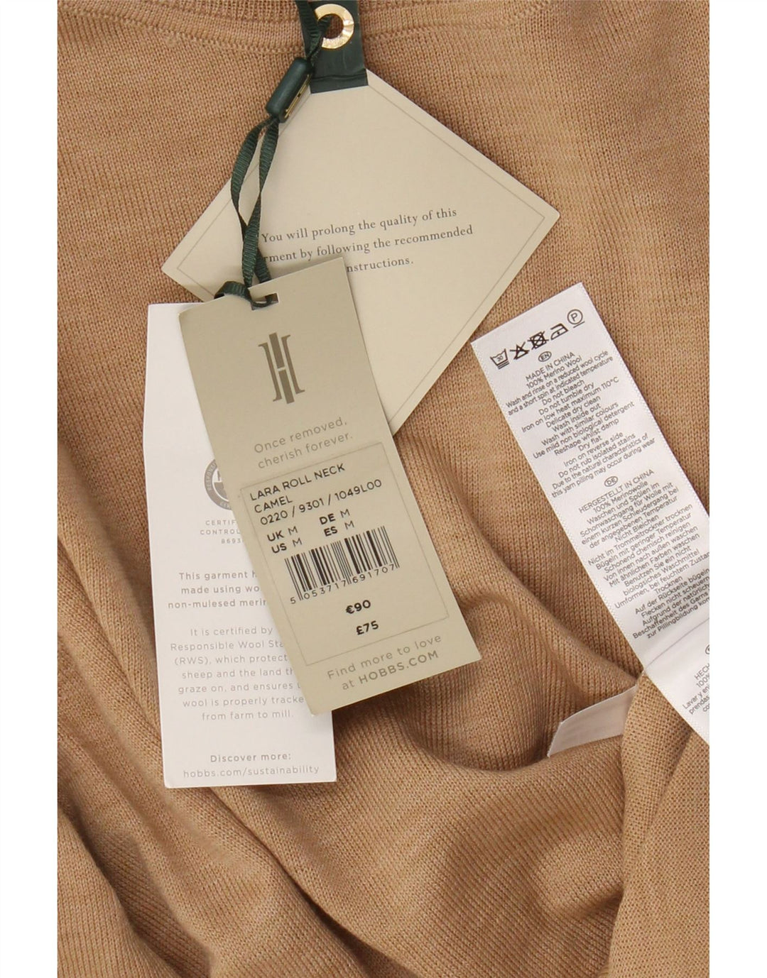 Hobbs Jersey de cuello vuelto para mujer UK 14 Lana merino marrón medio