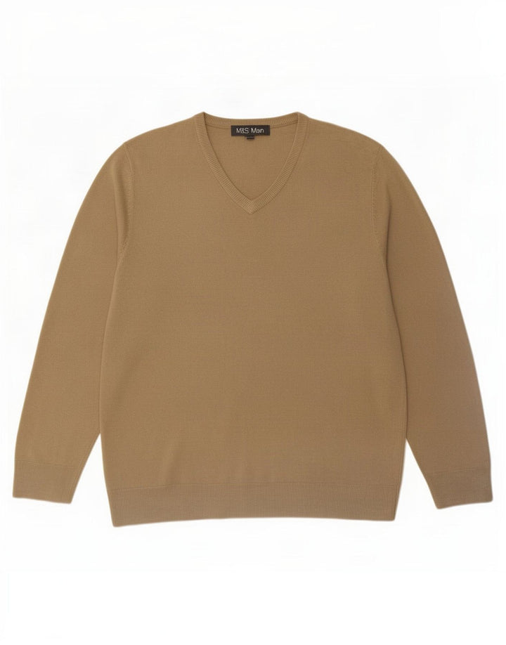Marks & Spencer Jersey con cuello en V para hombre, talla grande, color beige