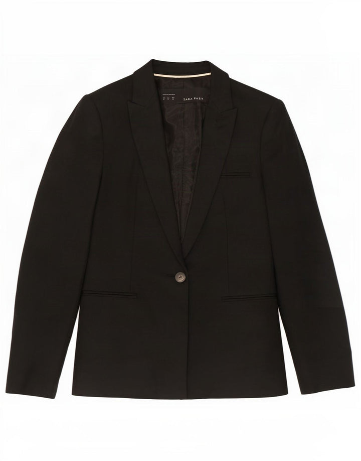 Zara Mujer Chaqueta Blazer De 1 Botón UK 42 Mediano Poliéster Negro