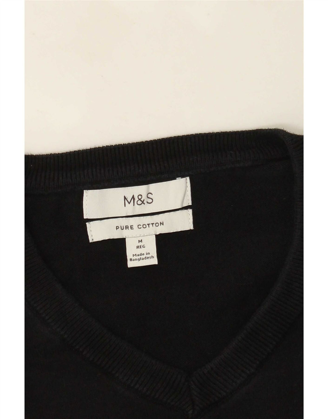 Marks & Spencer - Jersey con cuello en V para hombre, talla mediana, algodón negro