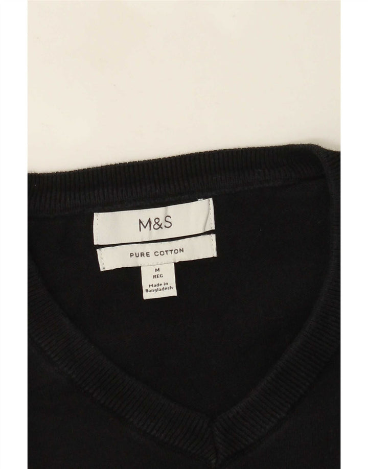 Marks & Spencer - Jersey con cuello en V para hombre, talla mediana, algodón negro
