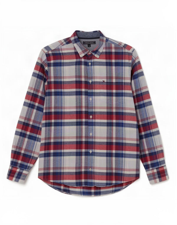Camisa Tommy Hilfiger Hombre Algodón Azul Medio A Cuadros