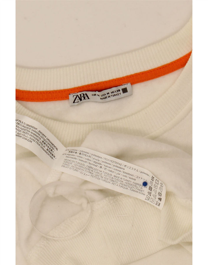 Zara Mujer Sudadera Gráfica Jumper UK 40 Medio Blanco Poliéster