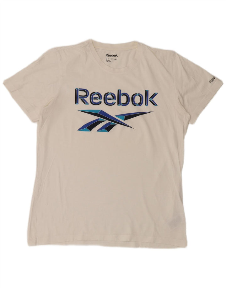 REEBOK Camiseta gráfica para hombre Top grande de algodón blanco
