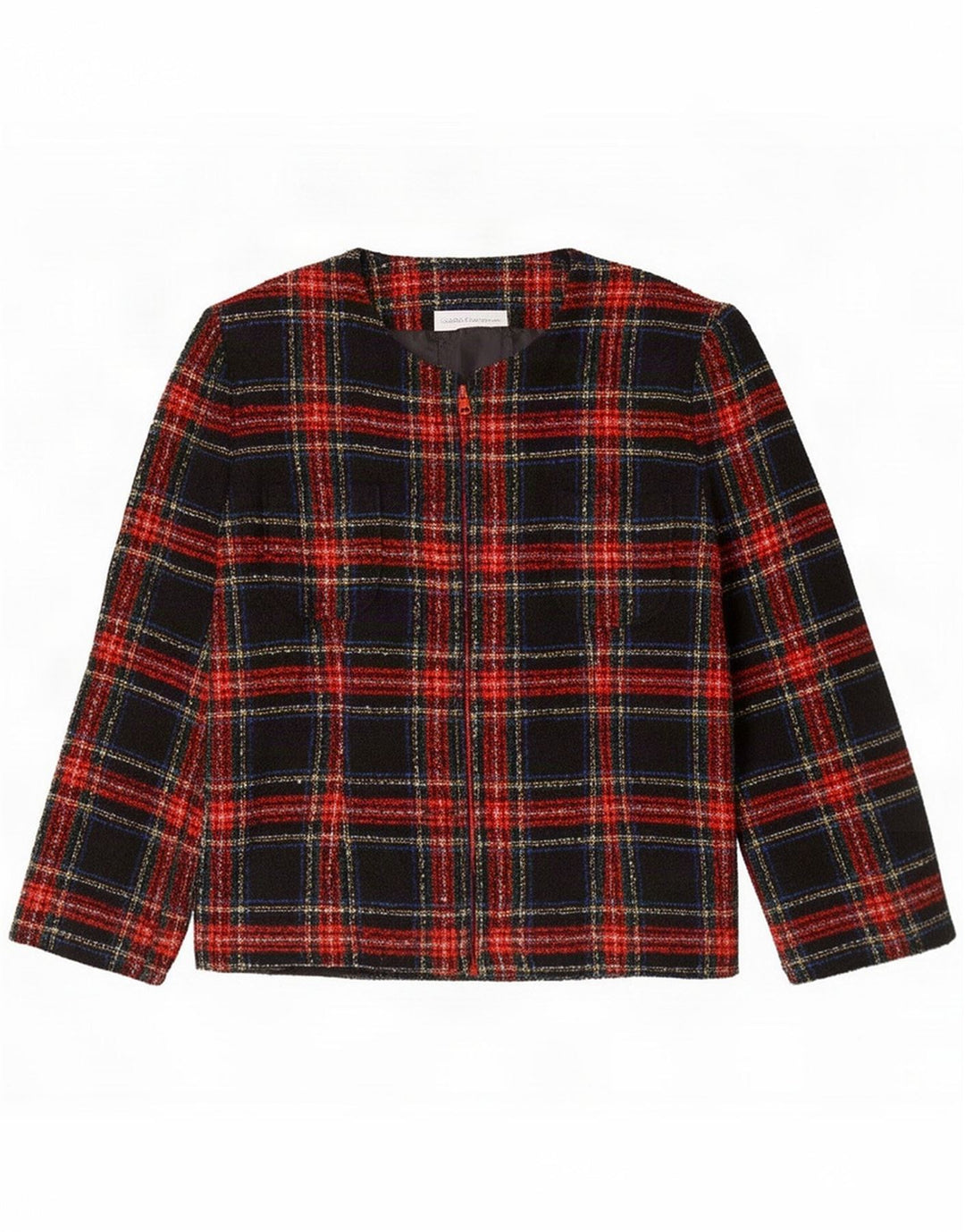 Chaqueta blazer vintage con cremallera completa para mujer UK 46 Lana a cuadros multicolor grande