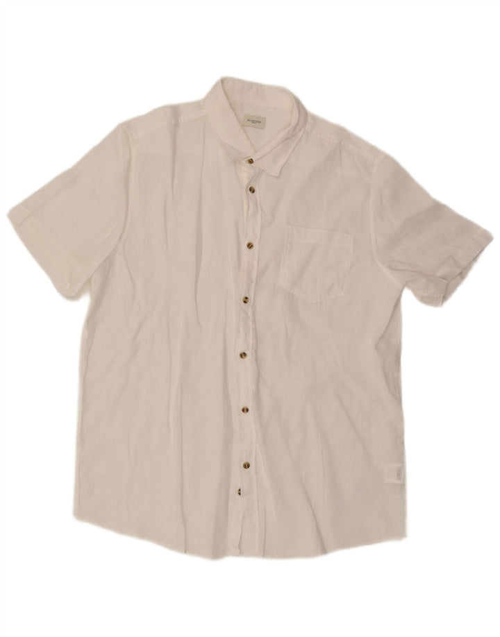Camisa Vintage Hombre Manga Corta XL Lino Blanco