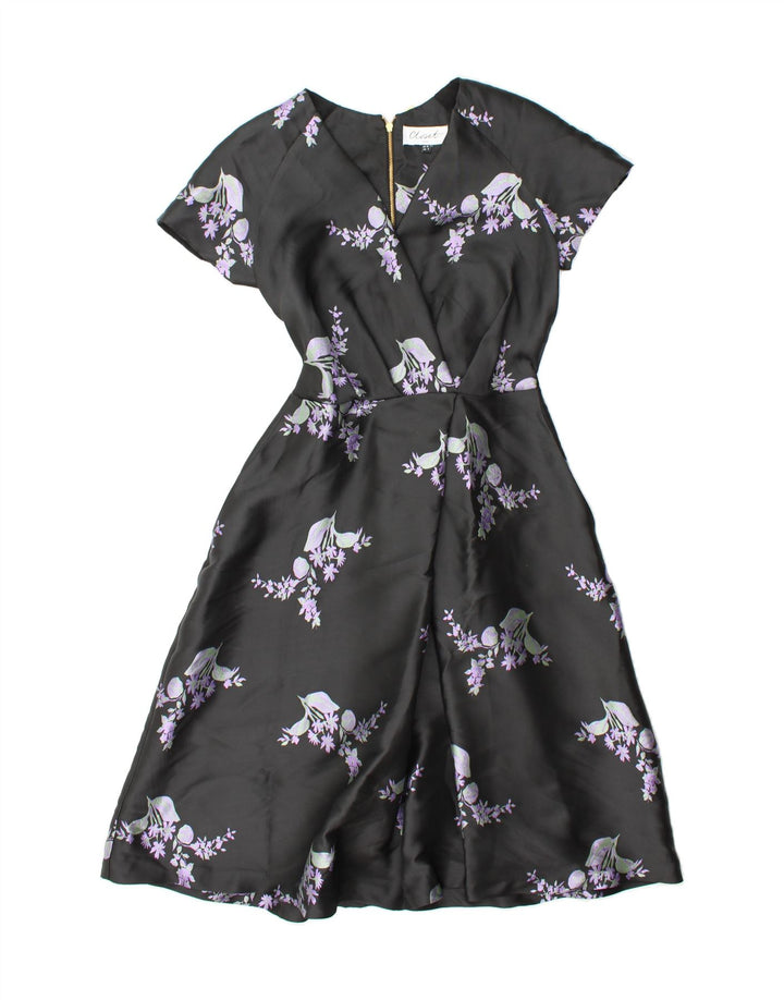 CLOSET Womens A-Line Dress UK 10 Small Black Floral Polyester Vintage CLOSET and Second-Hand CLOSET from Messina Hembry 