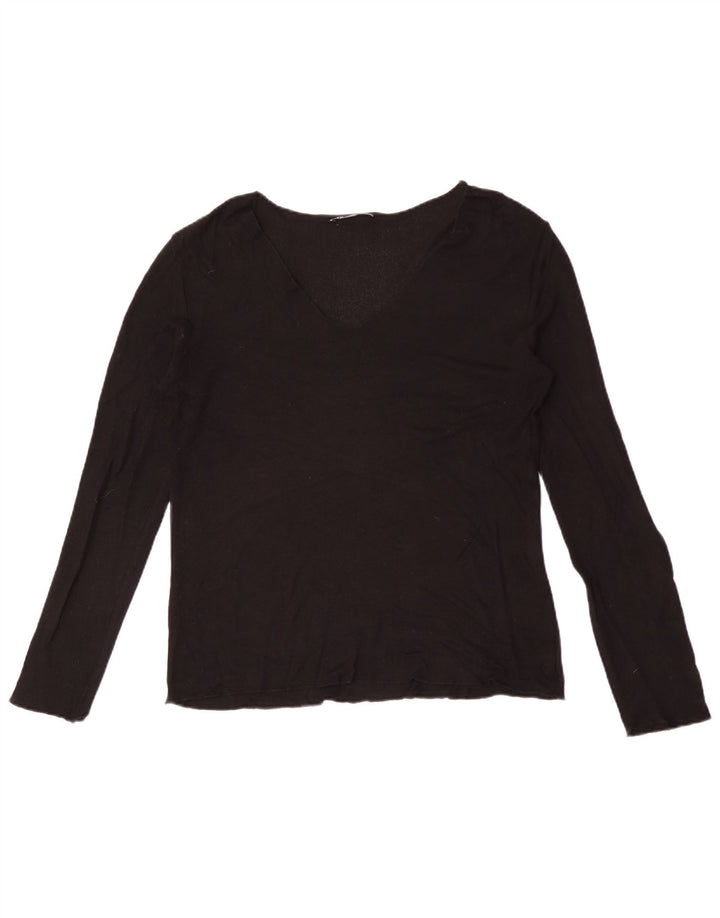 Zara Mujer Top Manga Larga UK 44 Large Viscosa Negra