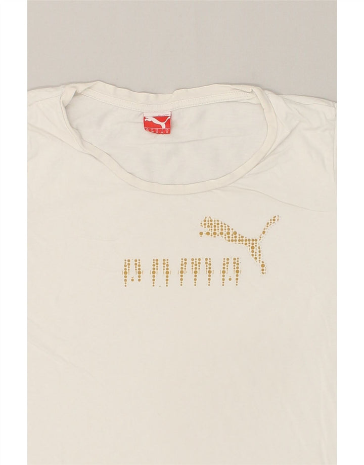 PUMA Womens Graphic T-Shirt Top UK 12 Medium White | Vintage Puma | Thrift | Second-Hand Puma | Used Clothing | Messina Hembry 