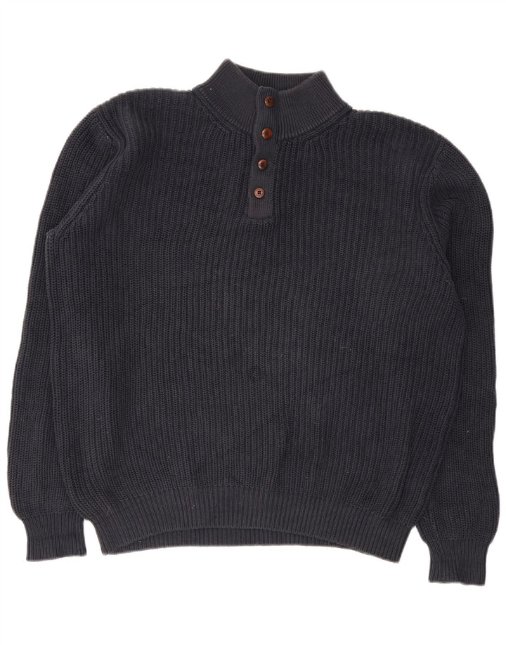 L.L.Bean Suéter tipo jersey con cuello y botones para hombre, tamaño grande, algodón azul marino