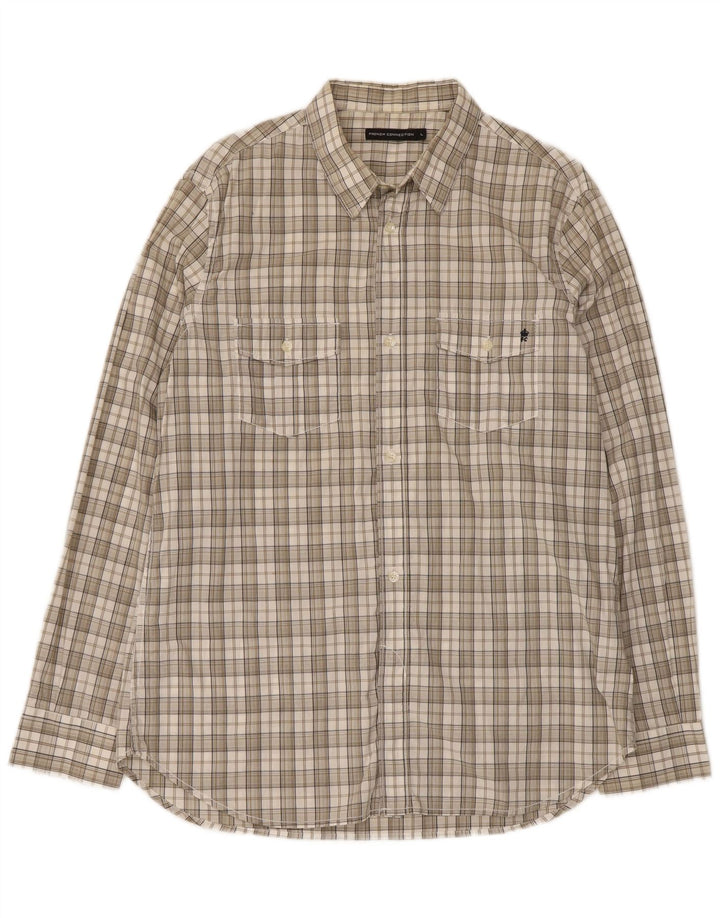 Camisa de hombre French Connection de algodón a cuadros beige grande