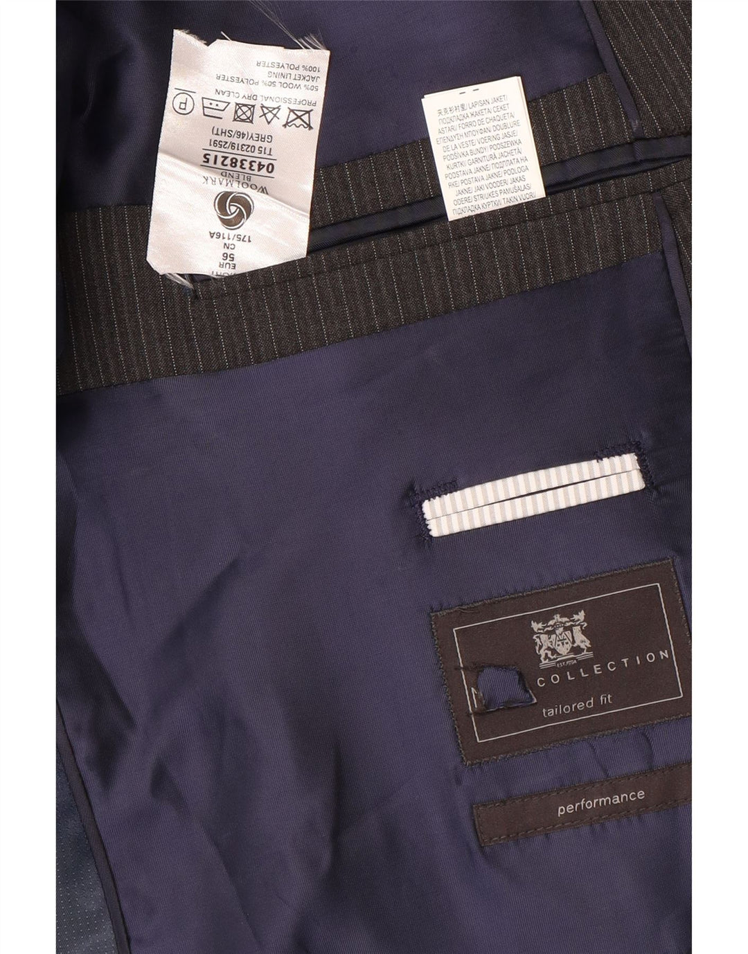 Marks & Spencer Chaqueta tipo blazer corta con 2 botones para hombre EU 56 3XL Gris a rayas