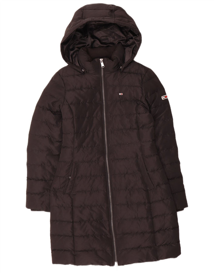 Tommy Hilfiger Abrigo acolchado con capucha para mujer UK 10 Small Poliéster negro