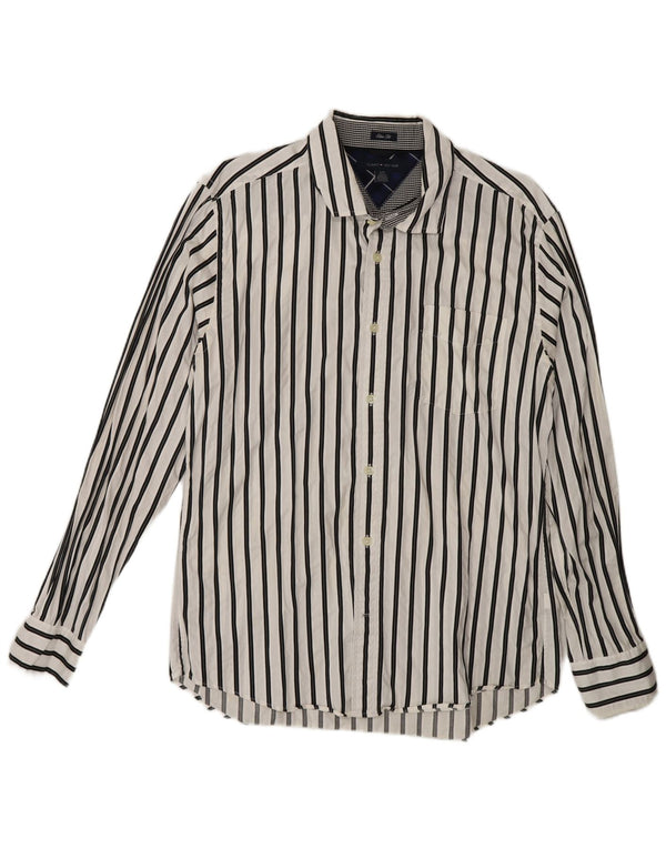 Camisa Tommy Hilfiger Slim Fit de algodón a rayas blancas grandes para hombre