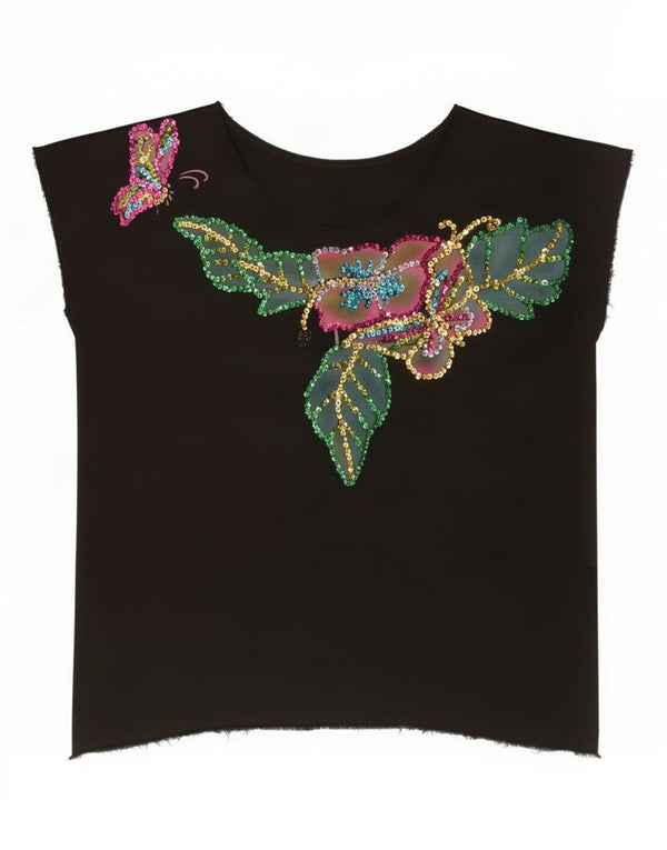 Vintage mujer camiseta top talla única algodón negro