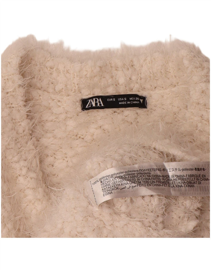 Zara - Jersey corto con cuello redondo para mujer, talla 40, poliéster blanco pequeño
