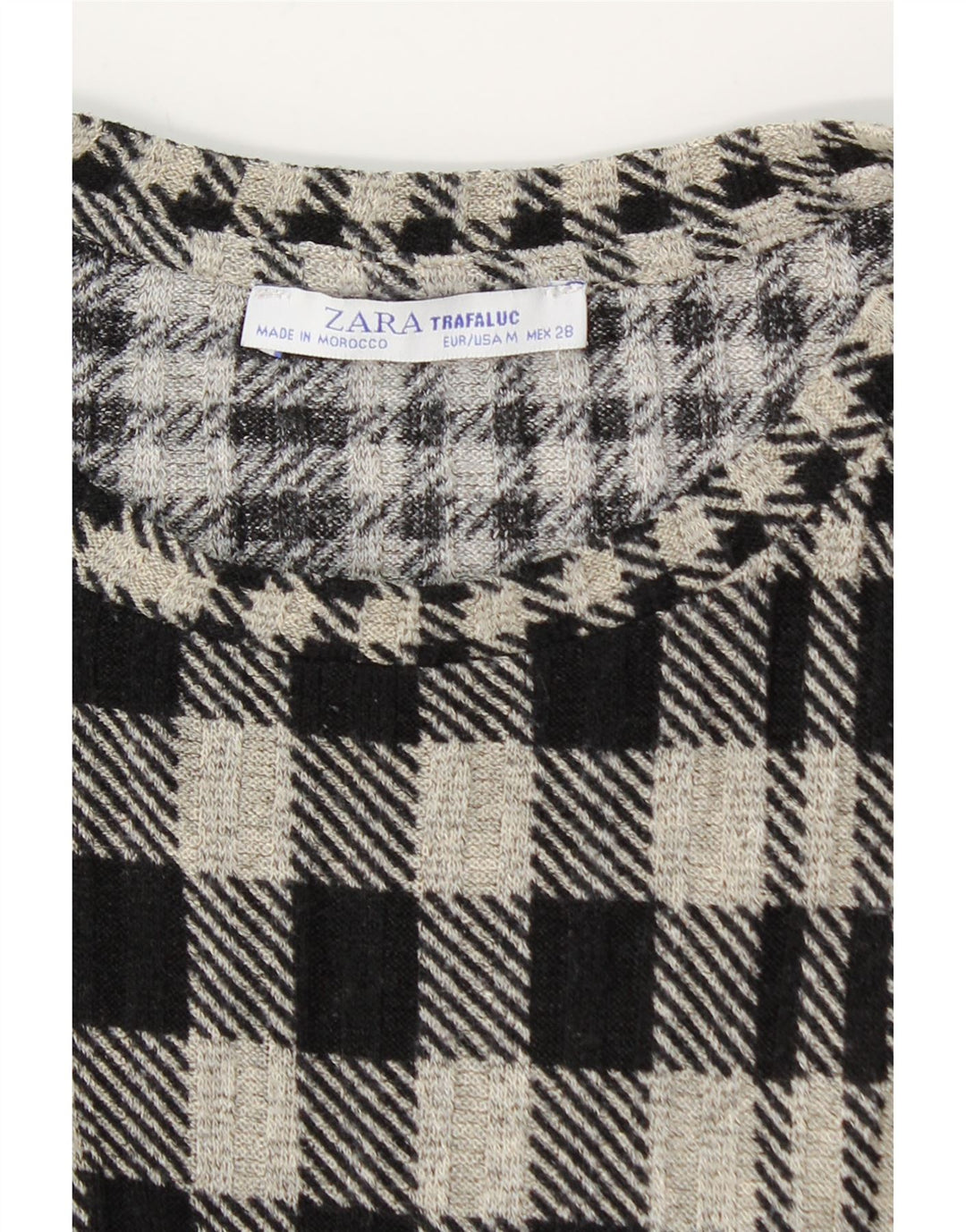 Zara Vestido De Punto Con Gradas Para Mujer UK 42 Cuadro Gris Medio