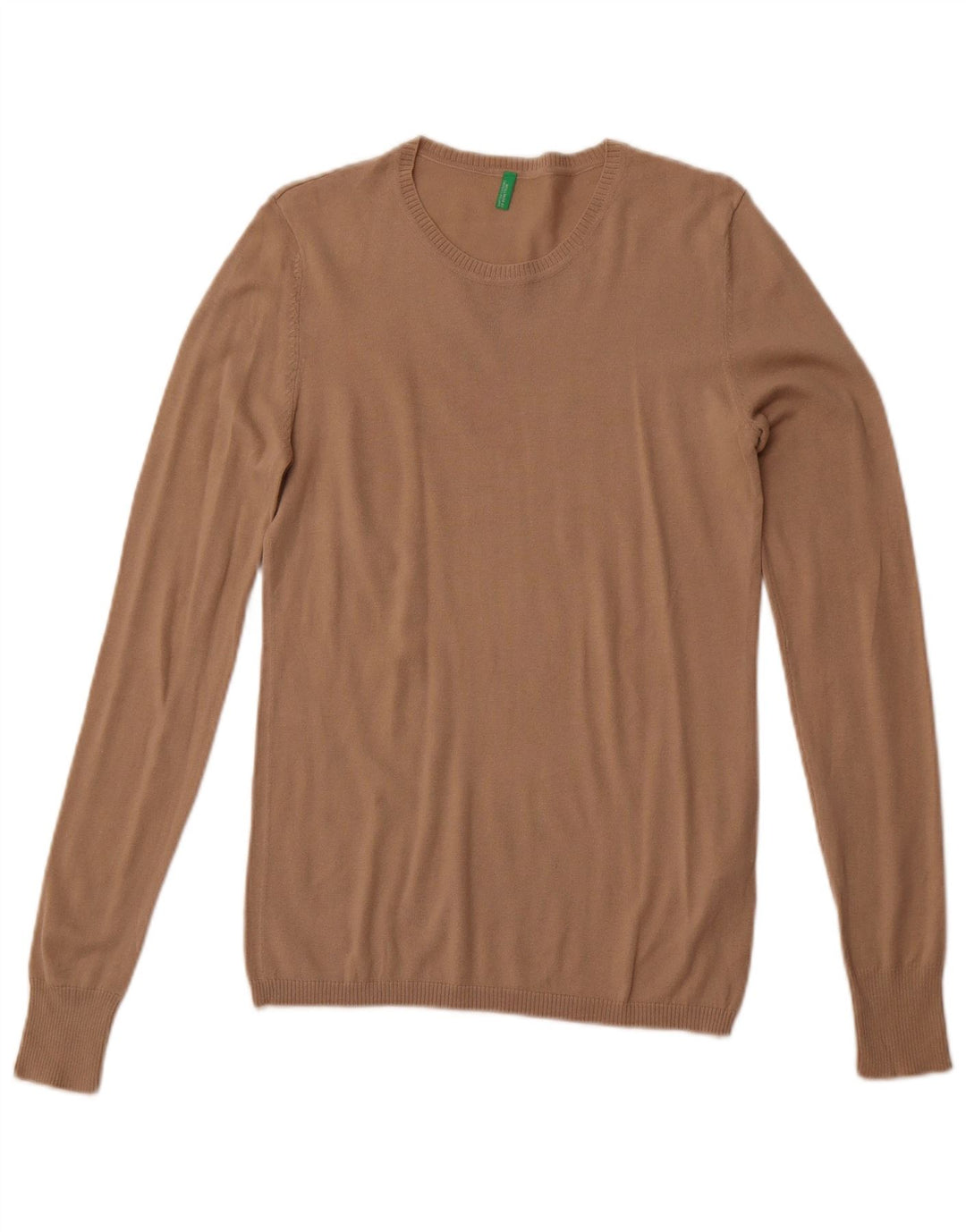 BENETTON Suéter de cuello redondo ajustado para mujer UK 44 Grande Algodón beige