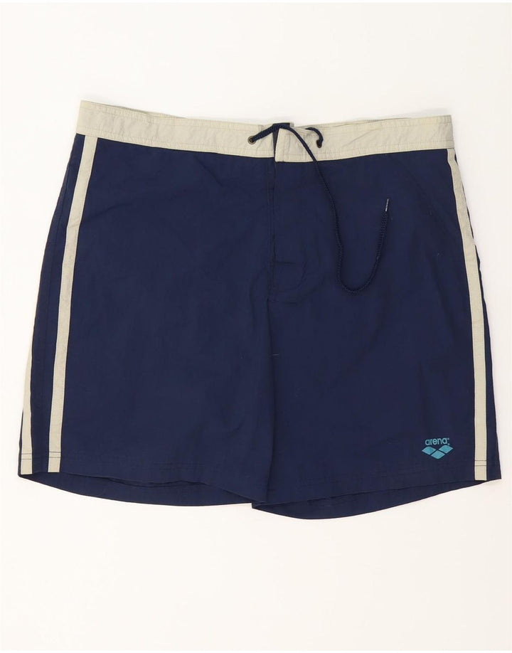 Arena Bañador para hombre, talla grande, azul marino, color block, poliéster