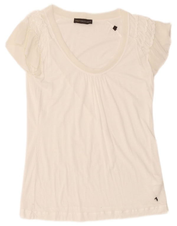 Trussardi Camiseta Regular de Manga Corta para Mujer Top UK 10 Small White Lyocell