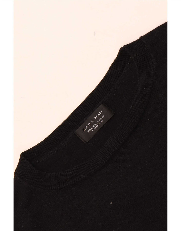 Zara Hombre Jersey Con Cuello Barco Jersey Grande Negro