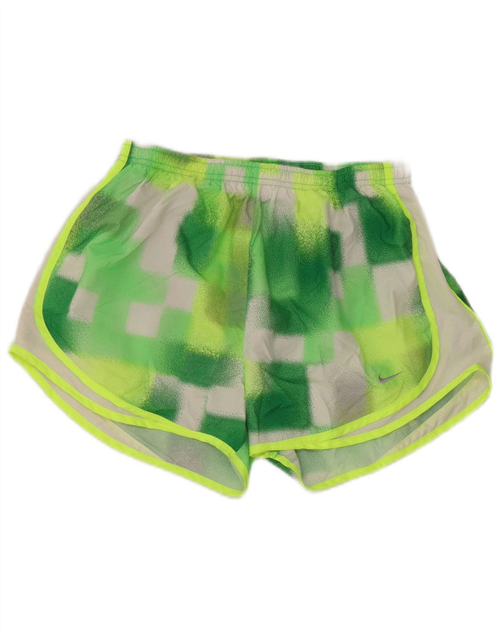 Nike Pantalones cortos deportivos Dri Fit para mujer UK 12 Poliéster geométrico verde medio