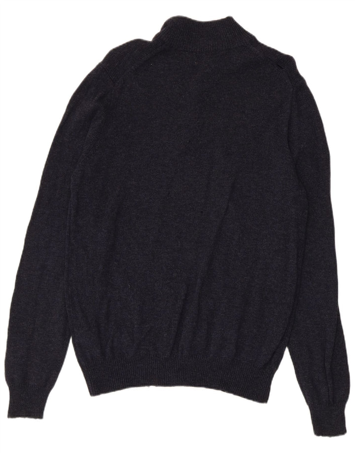 Marks & Spencer Suéter tipo jersey con cuello y cremallera para hombre, tamaño mediano, azul marino moteado