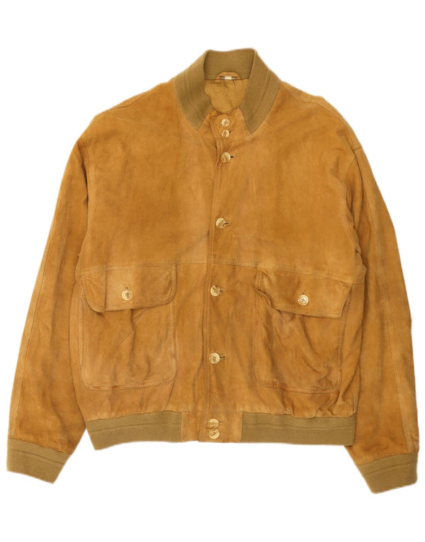 Vintage hombres ante bomber chaqueta Reino Unido 42 XL cuero beige