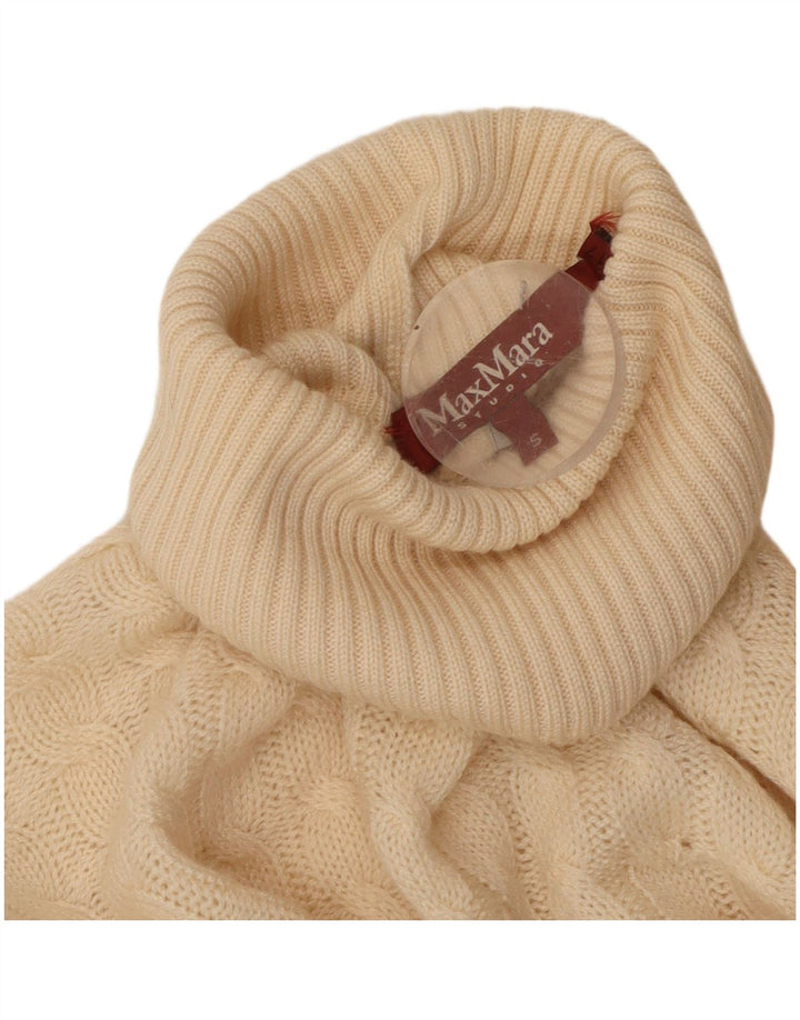 MAX MARA Jersey Poncho con Cuello Redondo para Mujer UK 10 Small Beige Lana Virgen