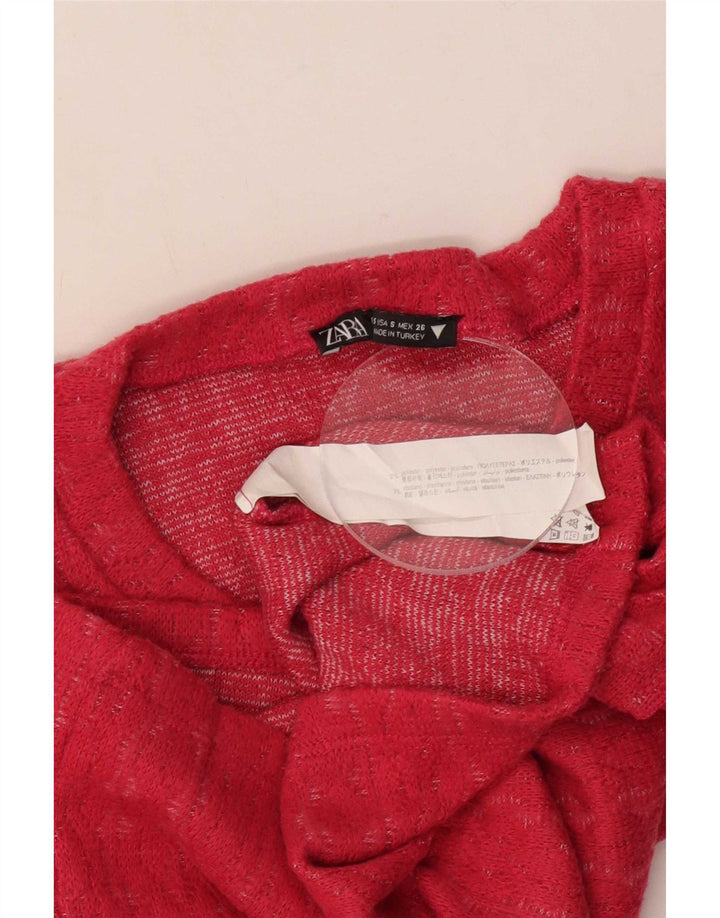 Zara Mujer Crop Top Manga Larga UK 10 Small Rosa Poliéster
